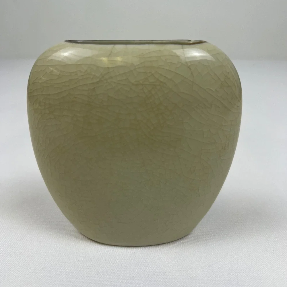 Asahi Vase Peacock Peony 4.25in Cream Crackle Glaze Gold Gilt Excellent Japan
